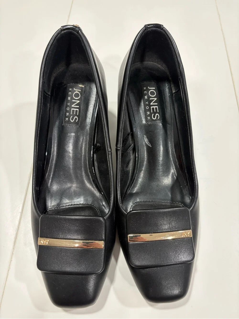 Jones New York Black Pumps with Gold Accent Bar